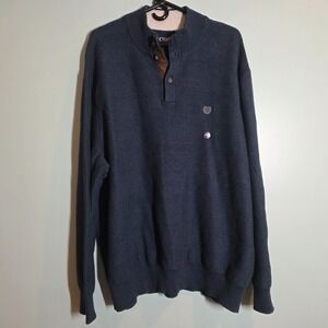 Chaps Men's 3XB 1/4 Button Pullover Sweater Blue Cotton Long Sleeve Outdoor NWT‎